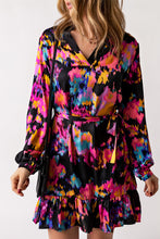 Load image into Gallery viewer, Abstract Print Belted Ruffle Hem Dress