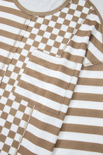 Load image into Gallery viewer, Checker & Stripes Round Neck Long Sleeve Blouse