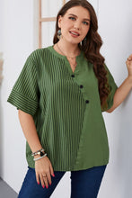 Load image into Gallery viewer, Plus Size Striped Notched Neck Half Sleeve Top
