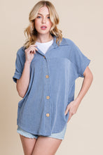 Load image into Gallery viewer, BOMBOM Button Up Short Sleeves Ribbed Shirt