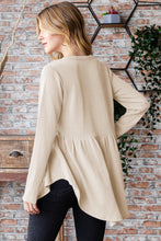 Load image into Gallery viewer, Heimish Full Size Round Neck Long Sleeve Ribbed Babydoll Top