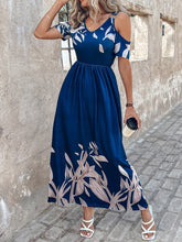 Load image into Gallery viewer, Printed Cold Shoulder Short Sleeve Maxi Dress