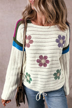 Load image into Gallery viewer, Flower Round Neck Long Sleeve Sweater