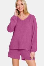 Load image into Gallery viewer, Zenana V-Neck Long Sleeve Ribbed Top and Shorts Set