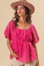 Load image into Gallery viewer, BiBi Pleated Puff Sleeve Washed Blouse