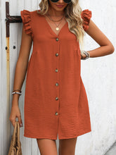 Load image into Gallery viewer, Ivy Lane Button Up V-Neck Cap Sleeve Mini Dress