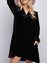 Load image into Gallery viewer, Frill Notched Long Sleeve Dress with Pockets