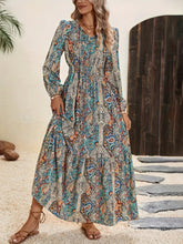 Load image into Gallery viewer, Printed Tie Neck Long Sleeve Maxi Dress