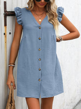 Load image into Gallery viewer, Ivy Lane Button Up V-Neck Cap Sleeve Mini Dress