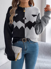 Load image into Gallery viewer, Contrast Round Neck Long Sleeve Sweater