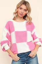 Load image into Gallery viewer, Haptics Full Size Checkered Round Neck Drop Shoulder Sweater