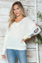 Load image into Gallery viewer, Crochet Flower V-Neck Sweater