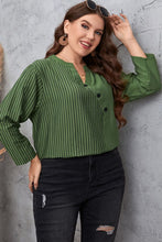 Load image into Gallery viewer, Plus Size Striped Notched Neck Top