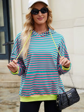 Load image into Gallery viewer, Drawstring Contrast Striped Long Sleeve Hoodie