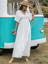 Load image into Gallery viewer, Lace Detail Eyelet V-Neck Half Sleeve Dress