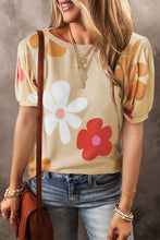 Load image into Gallery viewer, Flower Round Neck Short Sleeve Blouse