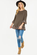 Load image into Gallery viewer, Celeste Full Size Flounce Sleeve Leopard Trim Top