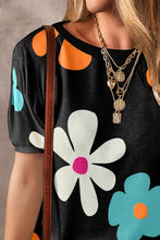 Load image into Gallery viewer, Flower Round Neck Short Sleeve Blouse