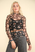 Load image into Gallery viewer, VERY J Floral Mock Neck Sheer Mesh Blouse