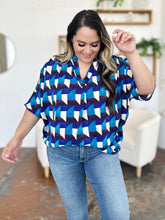 Load image into Gallery viewer, Double Take Full Size Geometric Notched Half Sleeve Blouse