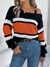 Load image into Gallery viewer, Color Block Asymmetrical Neck Long Sleeve Sweater