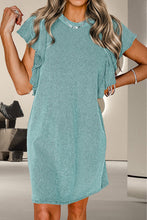 Load image into Gallery viewer, Textured Ruffled Round Neck Cap Sleeve Dress