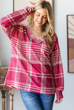 Load image into Gallery viewer, Heimish Plaid Drop Shoulder V-Neck T-Shirt