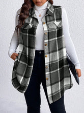 Load image into Gallery viewer, Honey Plus Size Pocketed Plaid Button Up Vest Coat