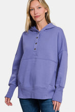 Load image into Gallery viewer, Zenana Half Snap Long Sleeve Hoodie with Kangaroo Pocket