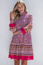 Load image into Gallery viewer, Smocked Floral Turtleneck Long Sleeve Dress