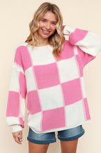 Load image into Gallery viewer, Haptics Full Size Checkered Round Neck Drop Shoulder Sweater