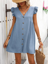 Load image into Gallery viewer, Ivy Lane Button Up V-Neck Cap Sleeve Mini Dress