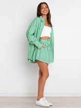Load image into Gallery viewer, Striped Dropped Shoulder Shirt and Shorts Set