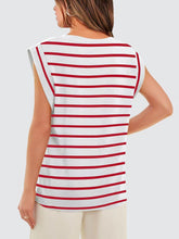Load image into Gallery viewer, Striped Round Neck Cap Sleeve T-Shirt