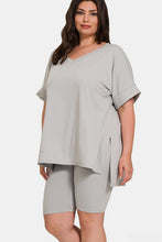 Load image into Gallery viewer, Zenana Full Size V-Neck Short Sleeve Slit T-Shirt and Shorts Set