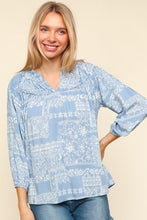 Load image into Gallery viewer, Haptics Full Size Printed Notched Balloon Sleeve Blouse