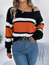 Load image into Gallery viewer, Color Block Asymmetrical Neck Long Sleeve Sweater