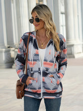 Load image into Gallery viewer, Geometric Zip Up Long Sleeve Hooded Jacket