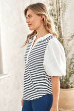 Load image into Gallery viewer, Hailey & Co Striped Contrast Puff Sleeve Top
