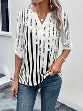 Load image into Gallery viewer, Striped Notched Half Sleeve Blouse