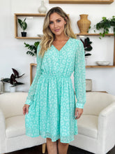 Load image into Gallery viewer, Double Take Full Size Printed Ruched V-Neck Long Sleeve Dress