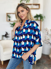 Load image into Gallery viewer, Double Take Full Size Geometric Notched Half Sleeve Blouse