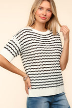 Load image into Gallery viewer, Haptics Openwork Striped Round Neck Half Sleeve Knit Top