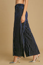 Load image into Gallery viewer, Umgee Full Size Elastic Waist Striped Wide Leg Velvet Pants