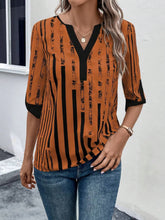 Load image into Gallery viewer, Striped Notched Half Sleeve Blouse