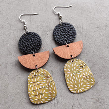 Load image into Gallery viewer, Leather & Wood Drop Earrings