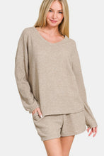 Load image into Gallery viewer, Zenana V-Neck Long Sleeve Ribbed Top and Shorts Set