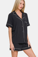 Load image into Gallery viewer, Zenana Button Down Short Sleeve Top and Shorts Lounge Set