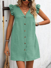 Load image into Gallery viewer, Ivy Lane Button Up V-Neck Cap Sleeve Mini Dress