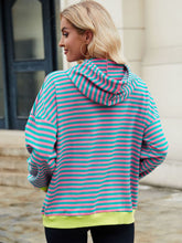 Load image into Gallery viewer, Drawstring Contrast Striped Long Sleeve Hoodie